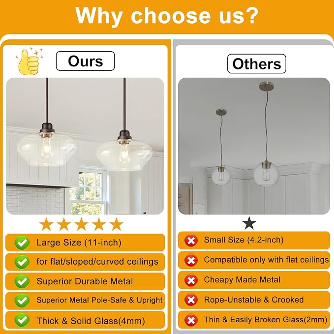 Modern Pendant Lights Kitchen Island,Oil Rubbed Bronze Pendant Light Fixtures with 11" Clear Glass Shade,Industrial Hanging Pendant Lights Fixture for Kitchen Island Dining Room Bedroom Foyer Entryway