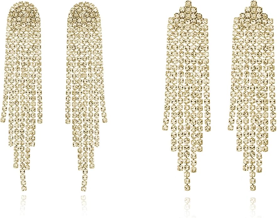 Luxval Rhinestone Earrings Dangling for Women Sparkly Silver Dangle Earrings Girls Long Chandelier Earrings Tassel Lightweight Ear Studs Cubic Zirconia Crystal Statement