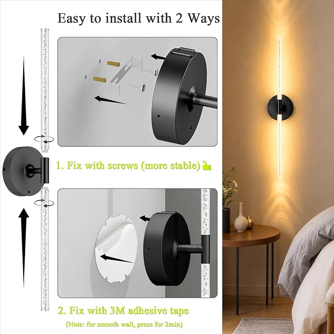 10000mAh Battery Operated Wall Sconce Lights Set of 2(Black,Bubble Crystal) | Rechargeable Wireless Wall Lights, Touch & Remote Control, 4CCT Dimmable Cordless Lamp for Bedroom Living Room Hallway 31.5in