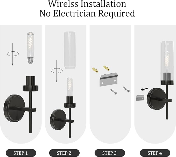 Black Battery Operated Wall Sconce, Wireless Wall Sconces with Remote Control, Rechargeable 3000K Dimmable Wall Light for Bedroom Living Room Bathroom Hallway Entryway Stairwell