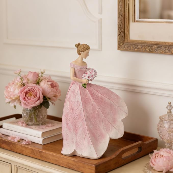 Guichifun Pink Leaf Angel Girls Fairy Statue Collection Home Decoration | Resin, Home Garden Patio Living Room Decor, Memorial Gift for Mom 7.5 x 4.5 x 11.5 Inch