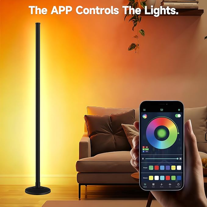 Bevenus RGB Corner Floor Lamp,1800LM LED Standing Lamp for Gaming Room,1P | Music Sync,Smart App Control,16 Million DIY Colors,Dynamic Scenes,Modern Ambient Lighting for Bedroom Living Room