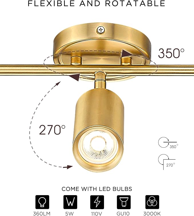 FEMILA 53" Track Lighting Fixtures Ceiling, 3000K LED Track Light Ceiling, Bulb Included, Brushed Gold Finish, GU10 Base, 4FS84TL-6 BG