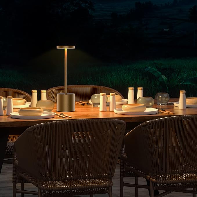 Cordless Table Lamp Rechargeable,Battery Powered LED Outdoor Table Light | SAKRINGT 3 Color Stepless Dimming,72Hrs Long Lasting Battery Operated,Portable Waterproof Touch for Patio Restaurant Dining