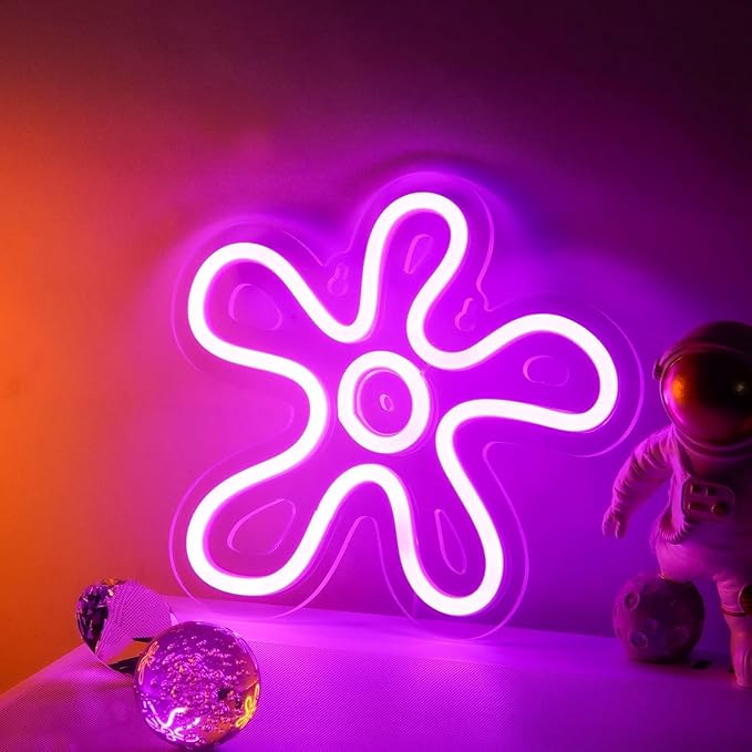3 Pcs Flower Neon Sign LED Light Signs Retro LED Signs Flower Shaped Sign Purple Blue and Yellow Neon Sign for Bedroom Home Wall Decor Birthday Wedding Party Decorations Kid's Gifts