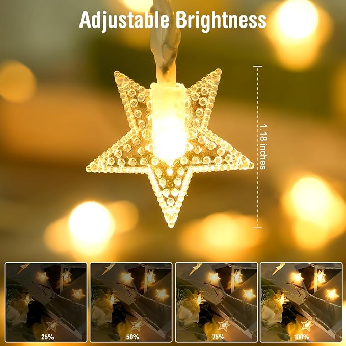 JMEXSUSS 50 LED 16.4Ft USB Star String Lights for Bedroom | Star Fairy String Lights, Remote Control, Waterproof, Indoor Use, Tent Loft Bed Classroom Dorm Decor, Warm White