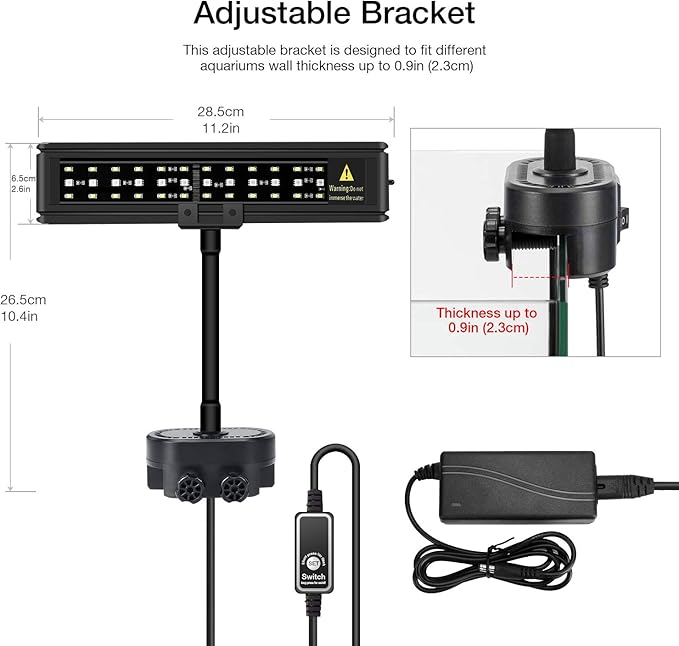 IREENUO Aquarium LED Light, Full Spectrum Fish Tank Clip on Light with Remote, Color Changing Lighting for Reef Coral Aquatic Plants and Fish Keeping (10W（11.8inch）)