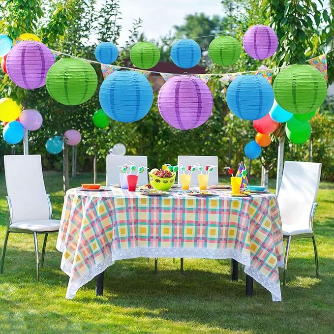 Blue Green and Purple Paper Lanterns 12Pcs Hanging Round Paper Lanterns Decorative for Graduation Baby Shower Wedding Birthday Family Parties ﻿
