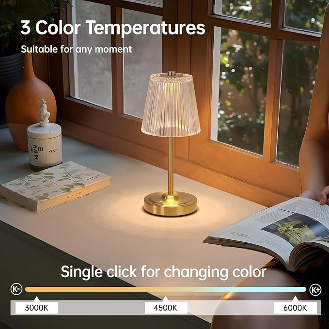 Shenmoyl Set of 2 Cordless Touch Table Lamp with 5200mAh Battery - 3 Adjustable Color Temperatures & Dimmable, Rechargeable Lamp for Bedsides, Living Room, Entryway, Bookshelves (Transparent Stripe)