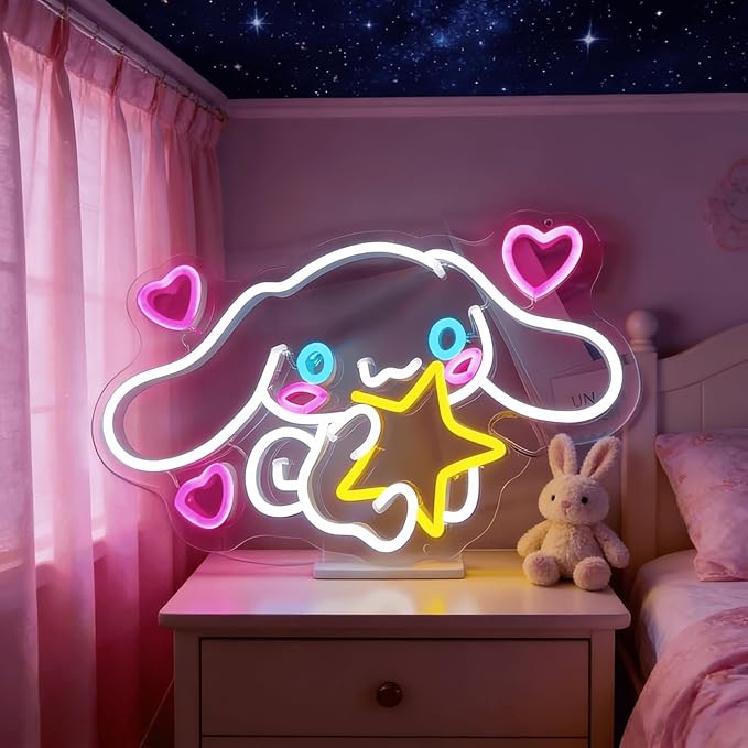 Cinnamoroll Neon Sign for Room Decor, USB Powered LED Lights with Dimmable, Japanese Cartoon Dog Neon Signs, Cute Night Light Gifts for Children (15"L x 9.61"W)