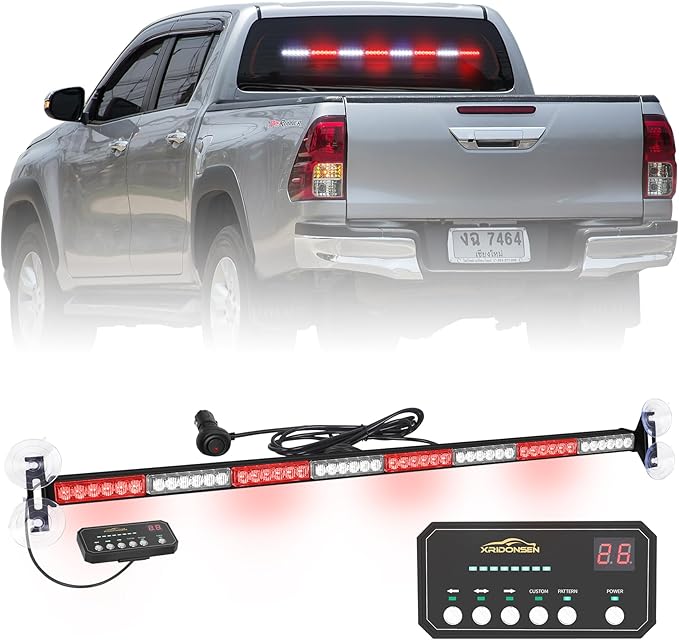 XRIDONSEN 35 inch Traffic Advisor Red White Emergency Light Bar 48 LED Strobe Lights Safety Hazard Warning Lights Front/Rear Window w/Controller for Volunteer Firefighter Vehicles Fire Trucks POV