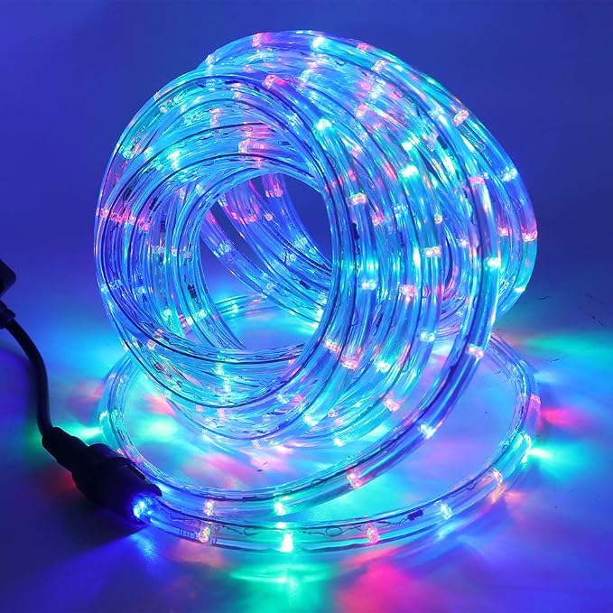 9.9ft 2-Wire Waterproof LED Rope Light Kit, 110V-120V PVC 30 LED/M Tube Lights Strip, 1/2" Rope Lights for Background, Outdoor, Christmas, Home Decoration(Multi-Color)