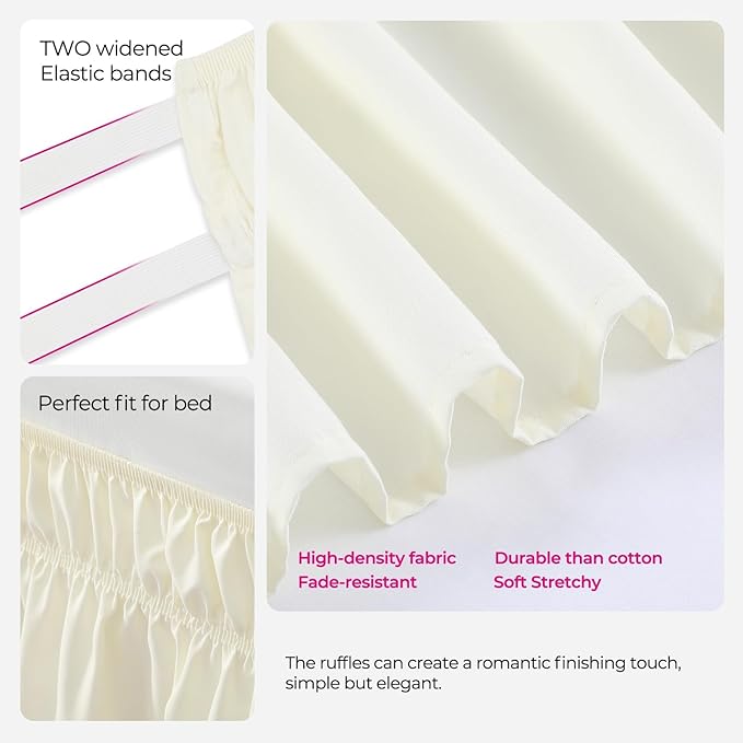 RIMELA Butter Yellow Bed Skirt King Size 15 Inch Drop, Elastic Bed Skirting for Bed Base and Frame, Lightweight Wrap Around Adjustable Bedskirt, Bedding Dust Ruffle Easy to Install