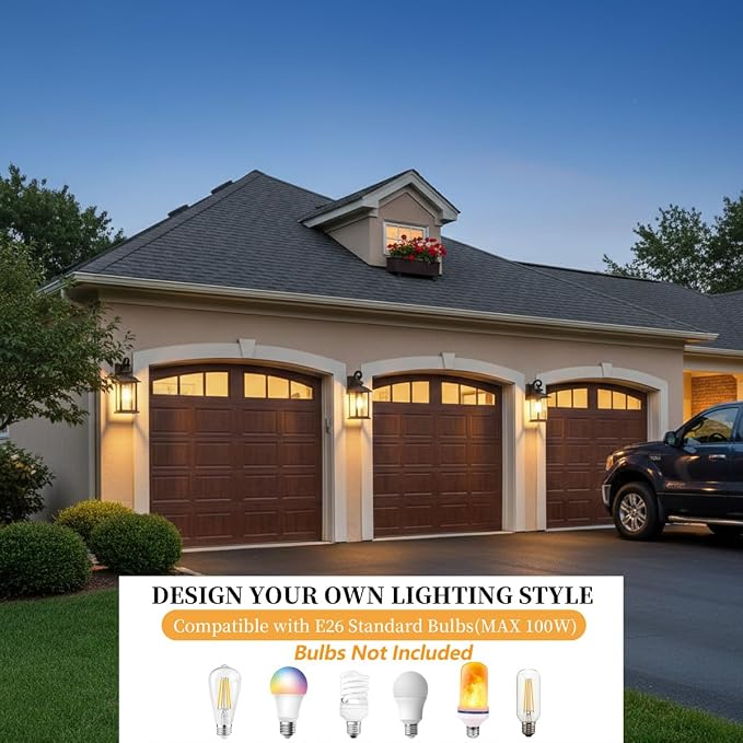 Brown 15" Outdoor Wall Light Fixtures 2-Pack | Anti-Rust Aluminum, Waterproof Exterior Porch Lights, Outside Sconce Wall Mount, For Garage, Porch, House