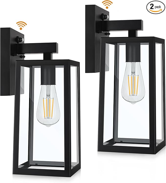 SHINE HAI Dusk to Dawn Outdoor Wall Lantern, Double Extra Large Exterior Wall Sconce Fixture with E26 Base, Waterproof Wall Mount Light, Outdoor Lantern for Porch 2 Pack