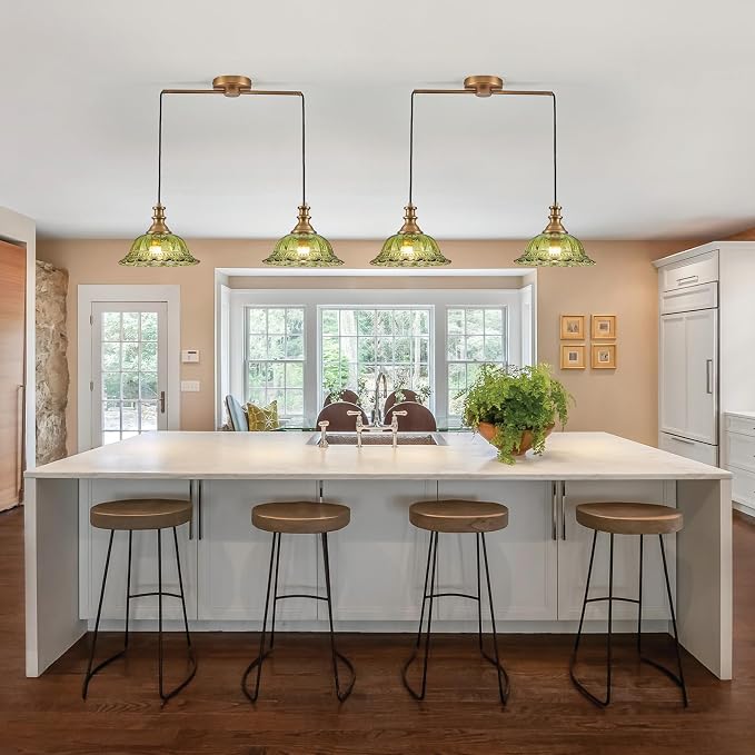 HDDFL Vintage Pendant Light Fixtures Modern Green Glass Hanging Lighting with Adjustable Cord for Kitchen Island Dining Room Living Room Hallway