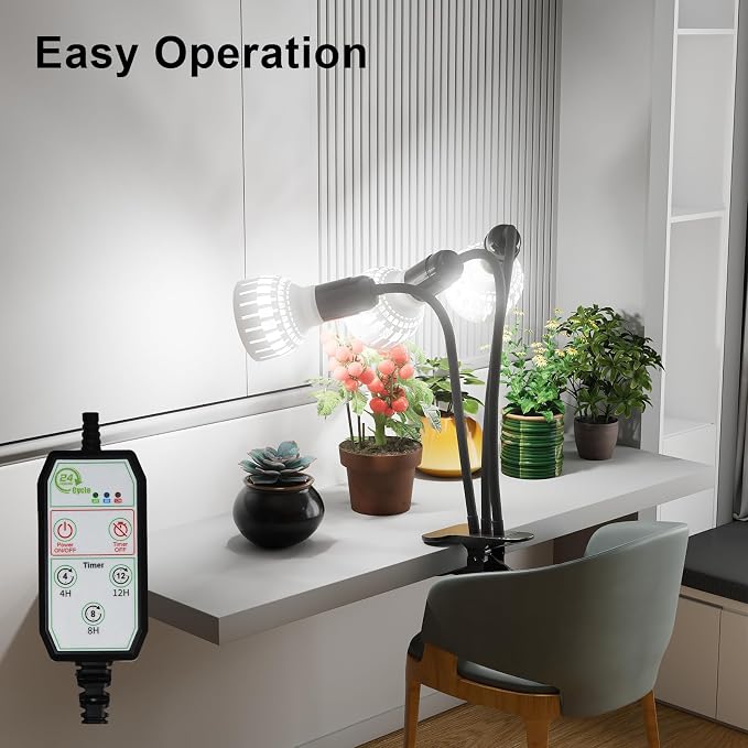 Grow Light,24W (160Watts Equiv) 5000K White Full Spectrum LED Growing Lamp Clip on Desk for Indoor Plants,Bulbs Replaceable & Non-dimmable (Black, 240W)