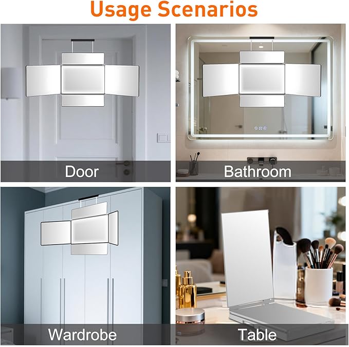 5 Way Mirror for Self Hair Cutting,360 Haircuts Mirror Men for Barber Use Tools,to See Back of Head,Tri Fold with Portable Height Adjustable Telescoping Hooks
