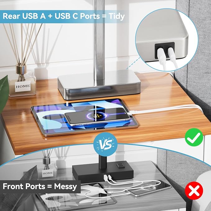 Hong-in Touch Lamps for Bedroom - 3-Way Dimmable Bedside Lamps Set of 2 with USB C+A, White Modern Table Lamp for Night Stands, Desk Lamp for Living Room Nightstand End Tables Bed Side
