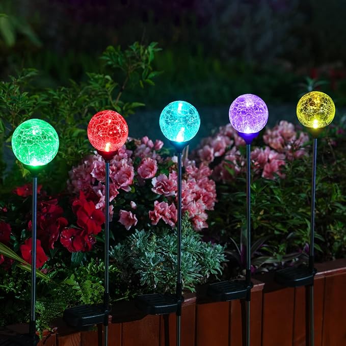 OxyLED Solar Globe Lights Outdoor 4 Pack LED Garden Stake Lights Waterproof | Cracked Crystal Color Changing Solar Pathway Lighting Auto On/Off for Landscape Patio Yard Christmas Decoration