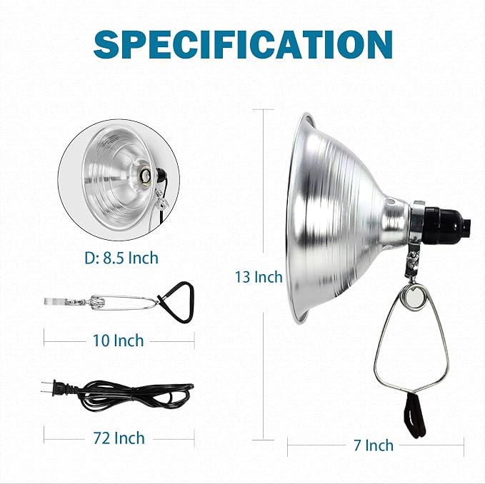 EP Clamp Lamp Light with Detachable 8.5 Inch Aluminum Reflector, 150 Watt E26 Socket (No Bulb Included), 6 Foot 18/2 SPT-2 Cord Cord, 2 Pack