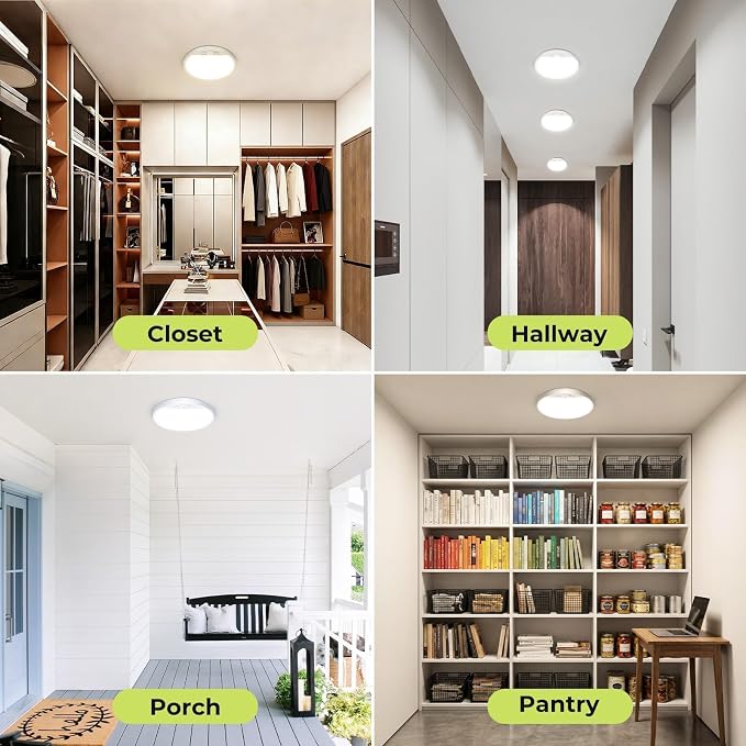 hepside 4 Pack Motion Sensor Ceiling Light Wired, 3000K/4000K/6500K LED Flush Mount Ceiling Light Fixture, 7Inch 15W Motion Sensor Light Indoor with Timer for Closet Stair Porch Hallway Pantry,White