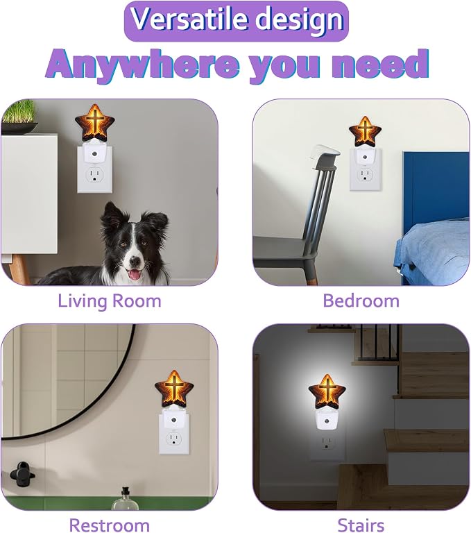 Easter Cross Night Lights Plug Into Wall,Fire Stone Dusk to Dawn Light Sensor Night Light for Kids, Energy Efficient Sleep Friendly Lamp for Bedroom Bathroom Nursery