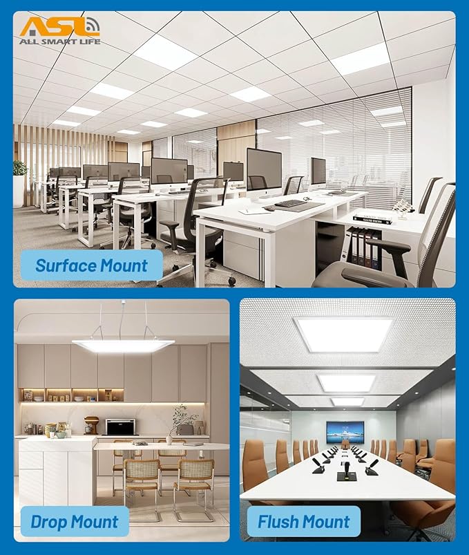 Allsmartlife 2x2 LED Flat Panel Lights for Drop Ceiling 8-Pack, 40W/4998LM Triac Dimmable, 5CCT 3000K-3800K-4500K-5000K-6000K, IP42, 2Ftx2Ft Back-Lit Recessed Troffer Light Fixtures, ETL