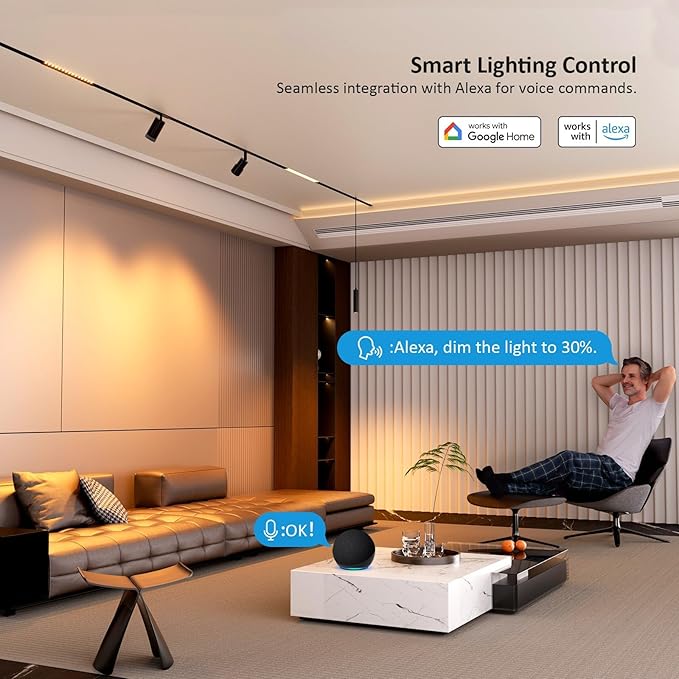 Adjustable Focus Spotlight 4 Pack, 18W Magnetic Track Light Head, 24V LED Lamp, Rotatable Spotlight, Smart Control via App, Remote & Voice, Dimmable & CCT 2700K-6000K, Beam Angle 20°-45°
