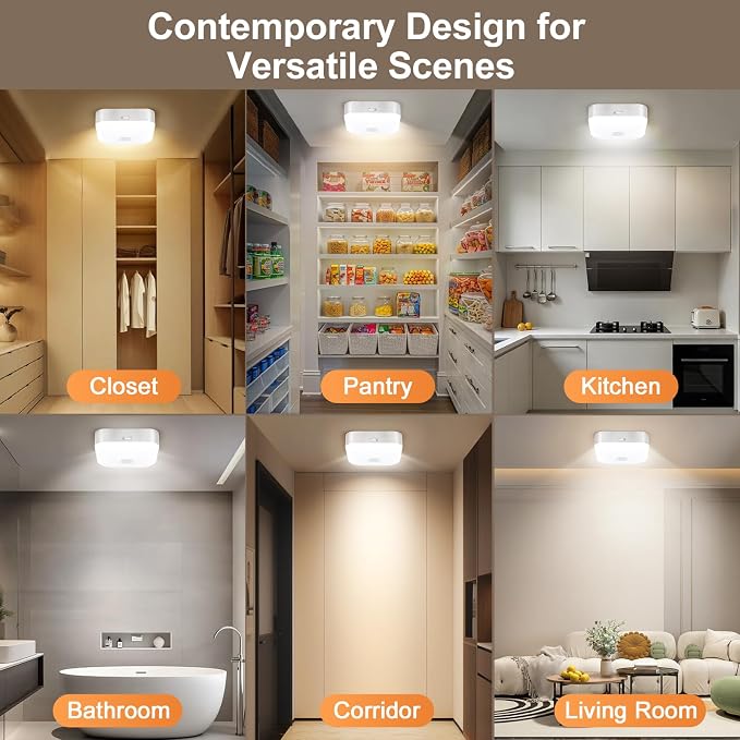 Rechargeable Motion Sensor Ceiling Light Indoor Closet Light with Remote | Battery Operated Ceiling Light with Timer - Wireless Dimmable Magnetic Mount Shower Lamp for Bathroom/Stairs/Garage/Hallway
