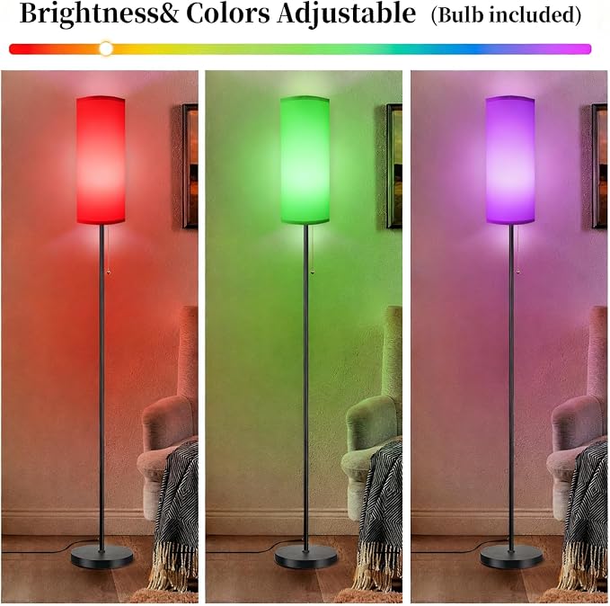 Floor Lamps for Living Room RGB Color Changing Bulbs Dimmable Color Brightness Modern Standing Lamp Remote Control Tall Lamp Chain Switch for Bedroom Office 9W LED Bulb Included, White Shade RGB Bulb