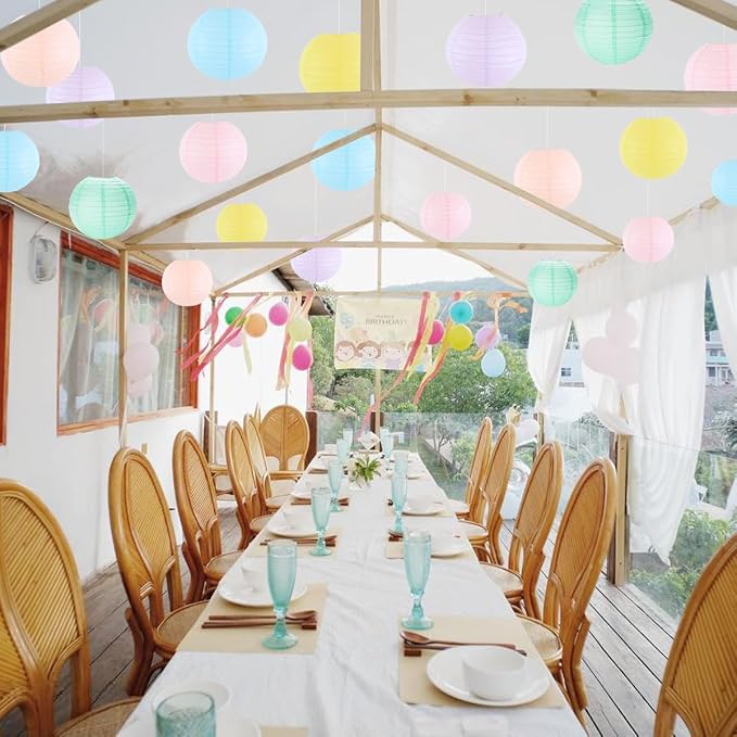 Paper Lanterns Party Decorations, Hanging Round Chinese Lanterns for Classroom Baby Shower Birthday Decorations Pack of 20 Pastel