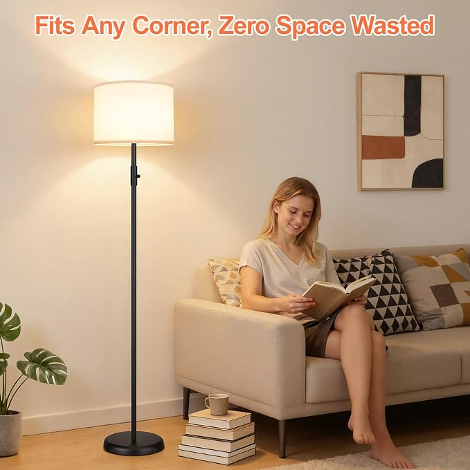 【Upgraded】 Dimmable Floor Lamp for Living Room,1000 Lumens Bulb Included, Modern Floor Lamps Simple Design with Linen Shade, Tall Standing Lamp for Bedroom Office Dining Room, Black Pole Lamp