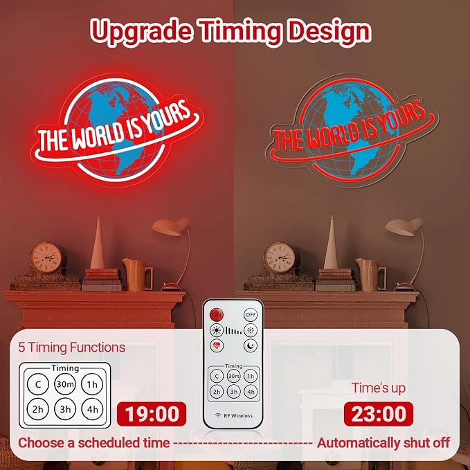 The World Is Yours Neon Sign, Dimmable Planet LED Neon Light Lamp for Wall Decor, USB Power for Man Cave Home Bar Bistro Club Cafe Wedding Game Room Bedroom Birthday Gift Graduation Party (Red)