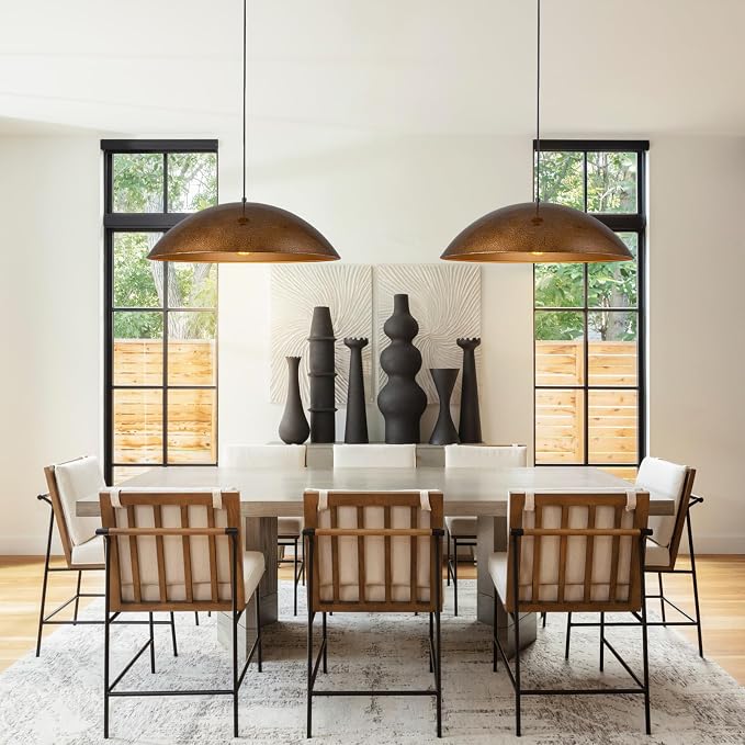 Vintage Antique Brass Dome Pendant Light, 23.6" Oversized Large Farmhouse Pendant Lights Kitchen Island,Hanging Ceiling Light With Curved Edge Metal Shade For Dining Room Over Table Bedroom Bar