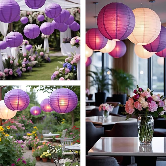 Chinese Paper Lanterns - Pack of 10, 10-Inch Purple Hanging Lights for Birthday Party Decorations, Ceiling Decor, Rainbow Classroom, Wedding, and Home Party