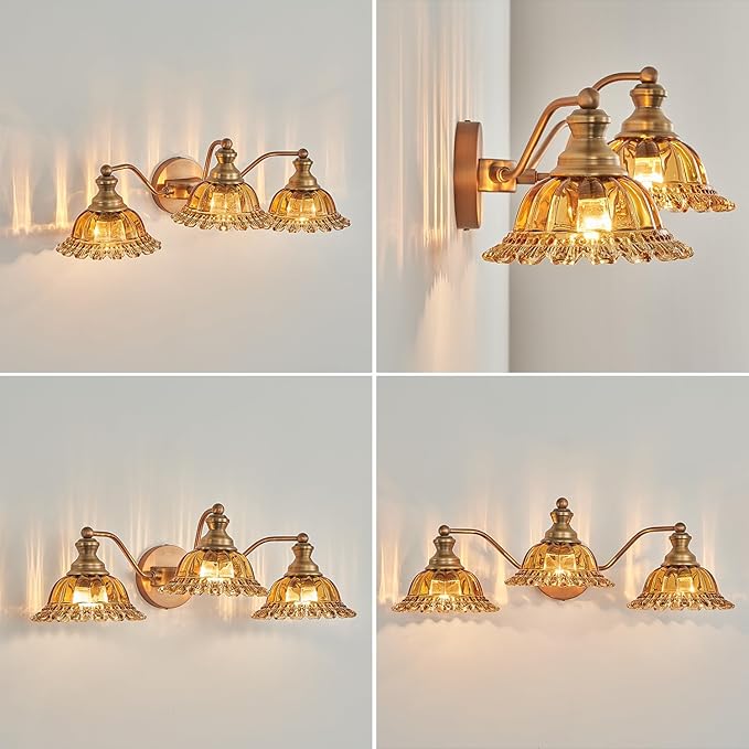 Tea Glass 3 Light Vanity Light Colored Glass Bathroom Light Fixture Vanity Lighting Fixtures