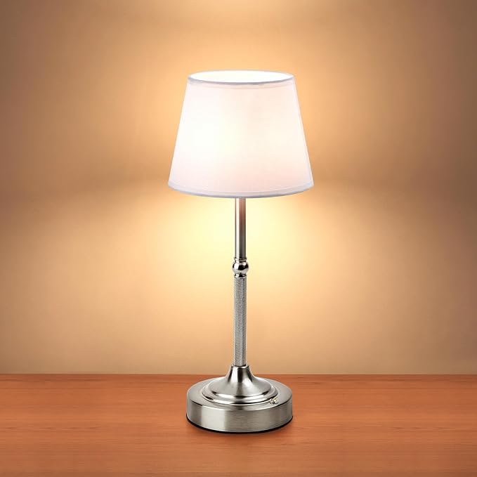 LUTEC Cordless Table Lamp, Battery Operated Lamp with 3 Color Temps and Stepless Dimming, 5200mAh Portable Rechargeable Table Lamp for Restaurant/Bedroom/Bars/Outdoor (Silver)