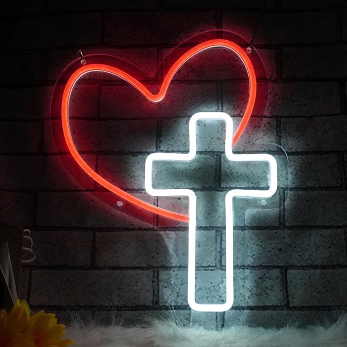 Cross Neon Signs Jesus Neon Signs LED Wall Decor for Bedroom Living Room Weddings, Dimmable Light Sign for Home Decor, Religious Events, Christmas Easter Celebrations Gifts
