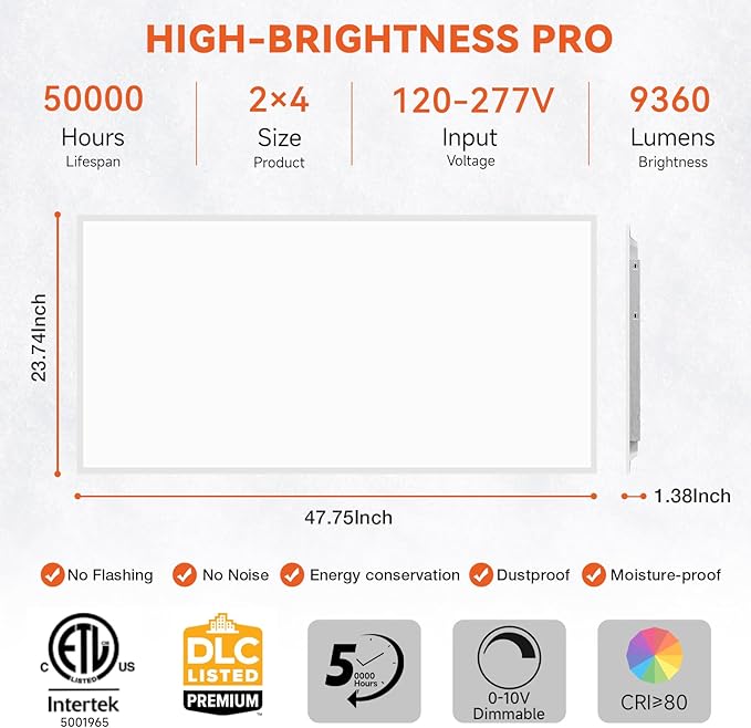 OKQ 2x4 LED Flat Panel Light Drop Ceiling Office Shop Commercial Warehouse Fixture, 5 CCT 3000K-6500K Adjustable & 5 Wattage Selectable,6000Lm 0-10V Dimmable, ETL Listed (24Pack)