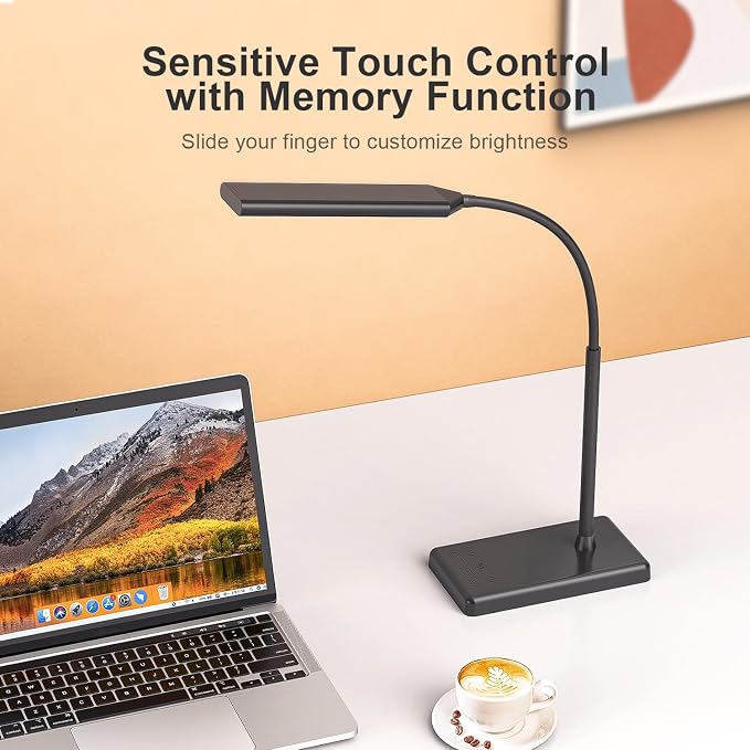 LED Desk Lamp for Office Home, Wireless Charger Desk Lamp | 12W Eye-Caring Desk Light, 600LM Reading Light for Desk, 5 Color Modes 6 Brightness Levels Lamp for Study, Workbench