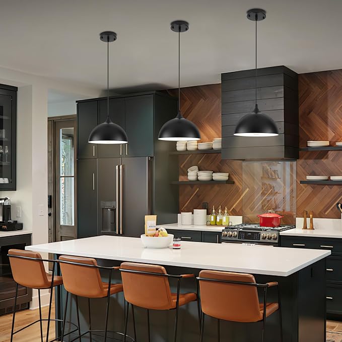 9.8 inch Kitchen Pendant Light 2 Pack, Black Dome Pendant Lights Kitchen Island, Modern Farmhouse Pendant Lights for Kitchen Island Dining Room Bedroom