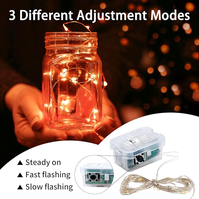 8 Pack Orange Fairy Lights 7Ft 20 LED Twinkle String Lights 3 Modes Battery Operated Waterproof Firefly Starry for Mason Jar Party Wedding Christmas Valentines Day Table Centerpieces