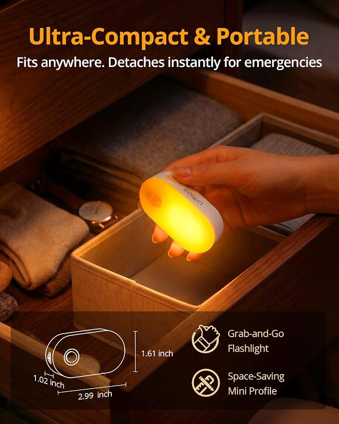 Rechargeable Battery Night Light with Motion Sensor, Portable, Auto-Off, Dimmable for Bathroom, Bedroom, Kitchen, Stairs, Hallway, Pets, Travel, 4-Pack, Amber