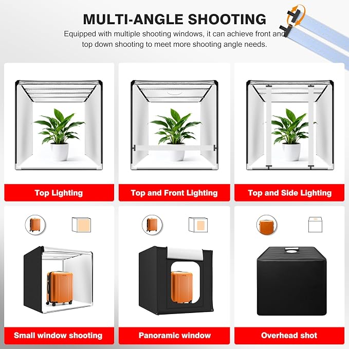 Photo Light Box, 39 inch Photography Light Box with 210 LEDs Lights & 4 Color Backgrounds Professional Dimmable Shooting Tent Kit for Large Product Photography