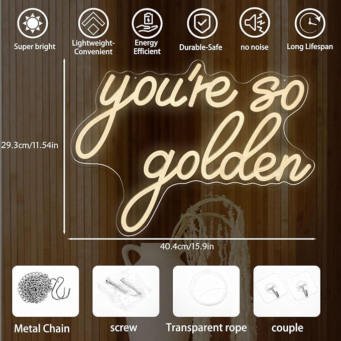 You're So Golden Neon Sign Dimmable LED Neon Light for Bedroom Wall Decor | USB Powered Warm White Neon Sign for Teen Girl Dorm, Vanity, Apartment, Wedding & Birthday Party Decor Gift for Women