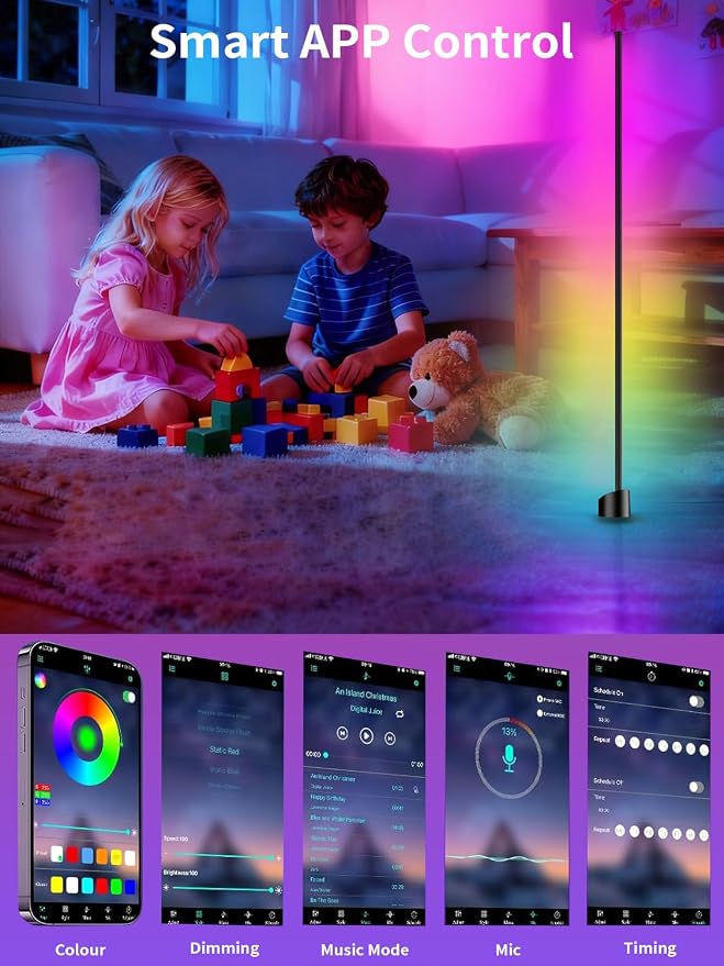 Tyute Corner Floor Lamp, RGBICW LED Corner Lamp with 16 Million DIY Colors, Music Sync, 68+ Scenes, Smart App & Remote Control, Ambience Lighting for Bedroom Living Room Gaming Room
