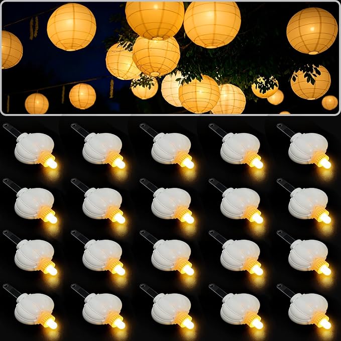 ZGWJ Paper Lantern Lights Battery Operated, 20 Pack Hanging Small LED Lights for Lantern, Balloon,Wedding,Party, Decorative Lighting for Outdoor Indoor Halloween Christmas Decorations Warm White
