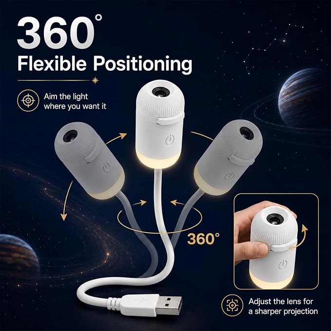2-in-1 HD Galaxy Starry Sky Night Light Projector, Galaxy Star Projector with 12 Projector Films, 360° Rotating Design, USB Power for Car and Bedroom, Decoration for Adults and Kids (-12 Films)