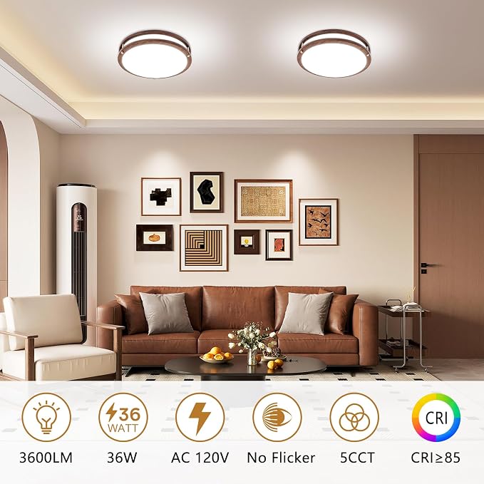 Flush Mount Ceiling Light - 2 Pack 14″‌ 36W 3000K/3500K/4000K/5000K/6000K Dimmable Led Ceiling Light Fixture for Kitchen Hallway Bedroom Bathroom (2, Nussbaum, 14 Inch)